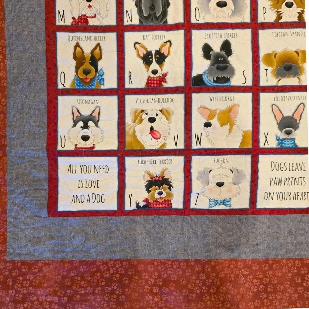 Handmade Dog Alphabet Quilt Henry Glass Novelty Dog Cotton Patchwork Star 69x55